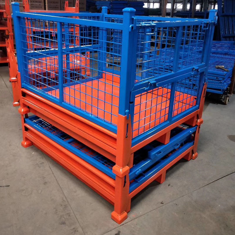 Heavy Duty Collapsible Folding Stackable Metal Pallet Box Warehouse Storage Cage