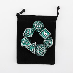Green DND Dragon and Dungeon Metal Dice Set Customized Personalized Rune Dice
