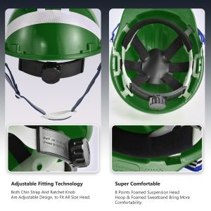 Green Worker Construction Site Helmet ANSI Z89.1 High Density ABS Shell OEM