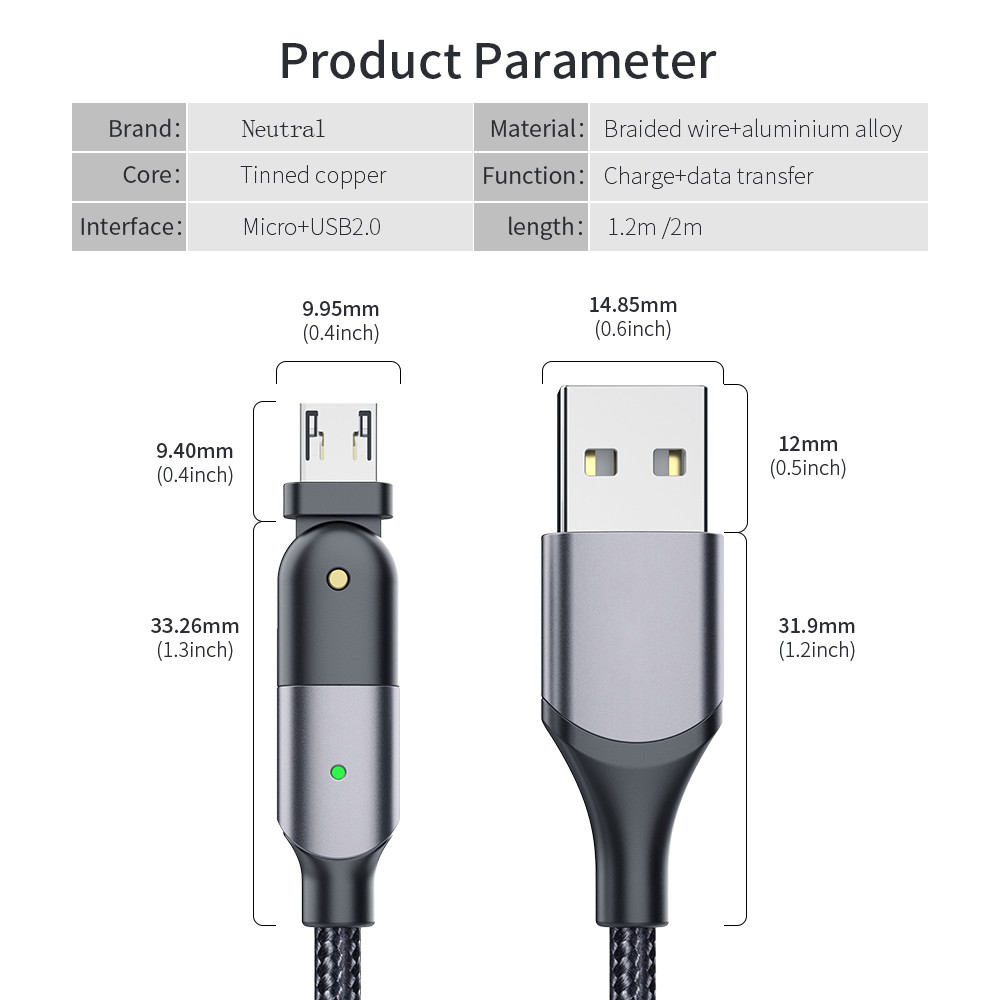 QC3.0 5V2.4A Elbow Data Cable Illuminated For Samsung Huawei