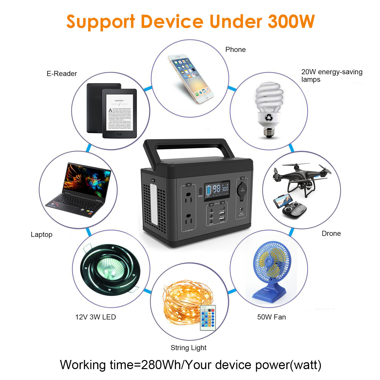 280WH 300W 500W 1000W Portable Solar Power Generator For Emergency Use