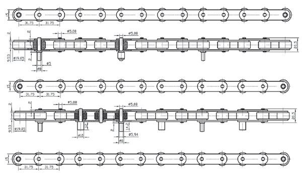  Food production and packaging line SS roller chain