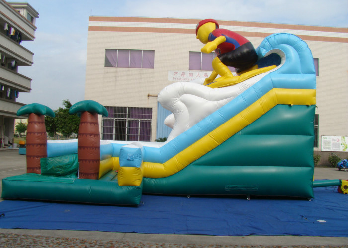 Surfboard Man Outdoor Inflatable Water Slide , Party Big Blow Up Water Slides