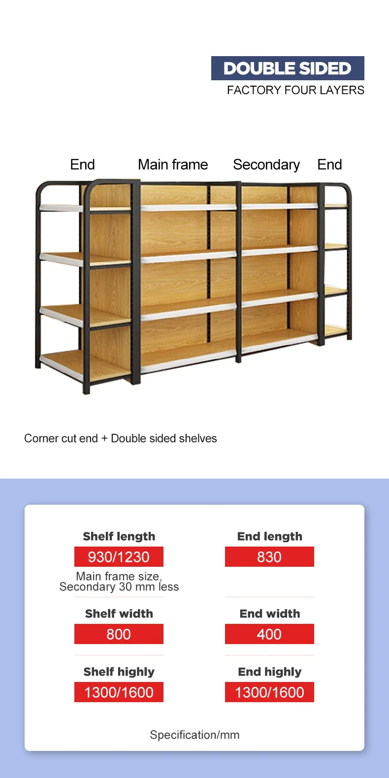 Steel Wood Gondola Shelving Household Multi Storey Living Room Bookshelf