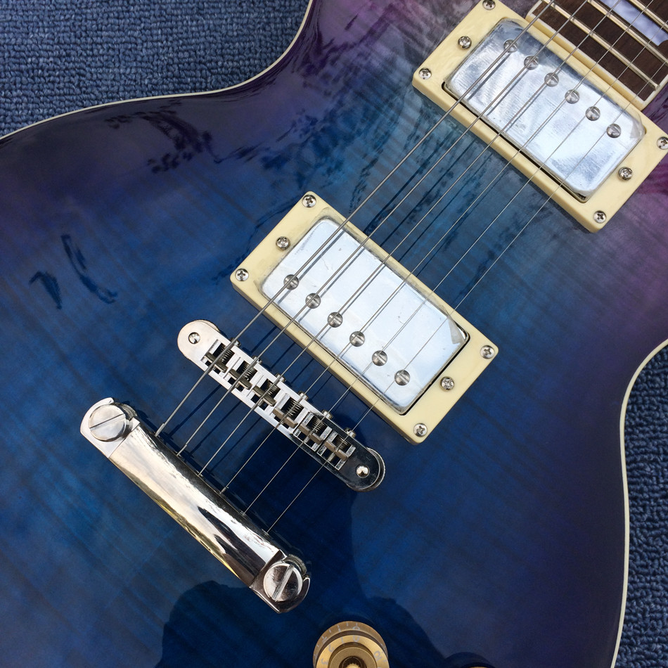 Blueberry Electric guitar , Flame maple top, TonePros bridge, Fred edge Cream binding, free shipping