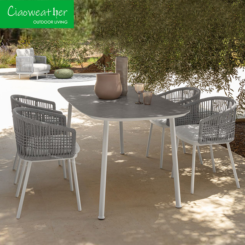 Aluminum Frame Garden Outdoor Dining Table and Chair Set with Mesh Backrest Design