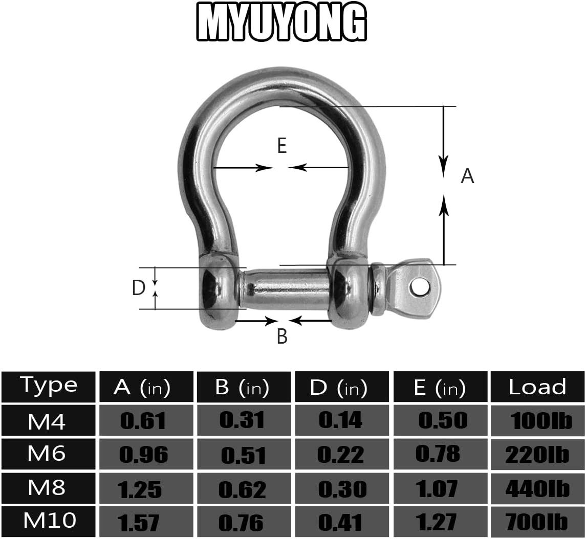 304 Stainless Steel Bow Shape Load Shackle for Chains Wirerope Lifting Polished Finish