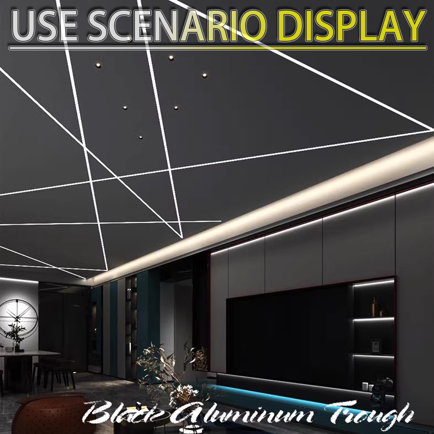 Linear Light Embedded Black LED Gypsum Ceiling Light Trough Living Room Yang Angle Aluminum Profile Card Slot Product