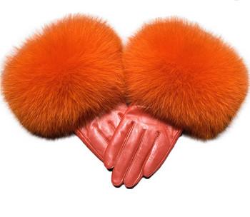 Windproof Women Mittens Gloves Genuine Sheep Skin Leather Outdoor Driving Fox