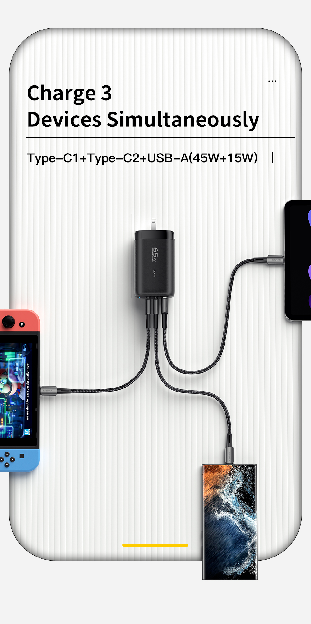 Quick GaN Wall Charger C+A 65W High Power PD 65w Fast Phone Charger For Android