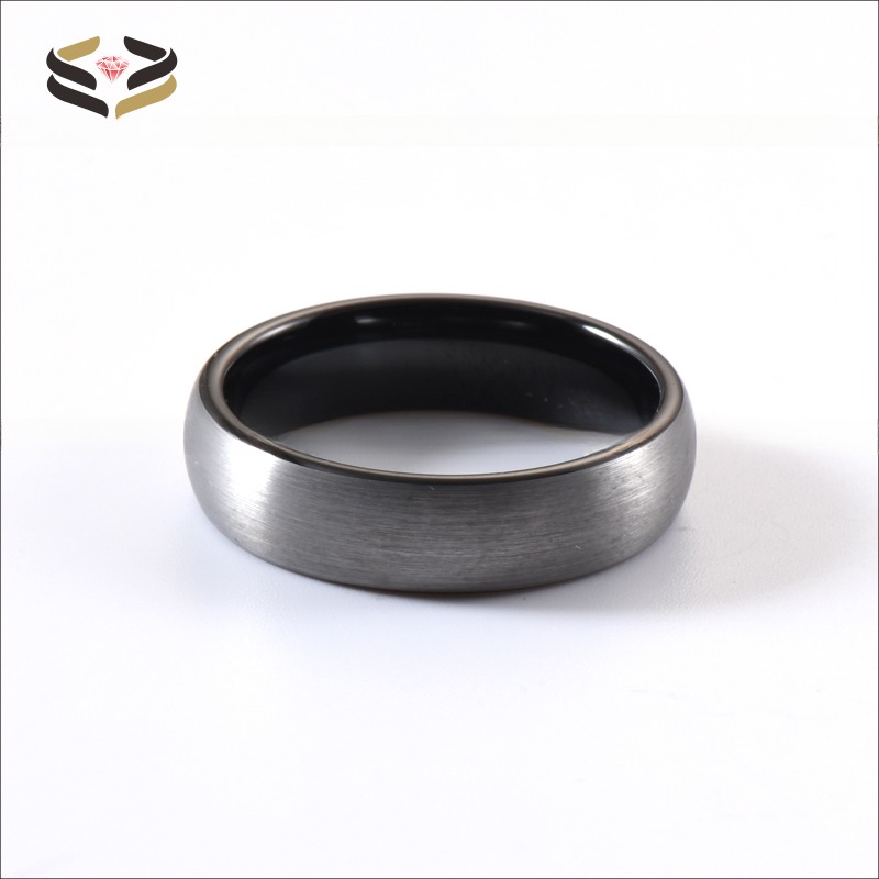 6mm Two Tone Silver Black Plate Domed Brushed Tungsten Carbide Wedding Rings for Men Women Comfort Fit Stylish and Durable