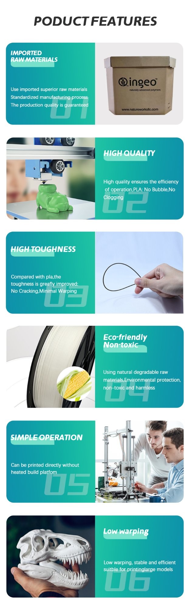 Factory wholesale PLA+ 3D Printer Filament White 1.75mm 1 KG 3D Printing Material