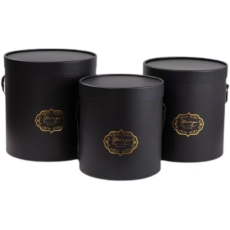 Handmade Custom Gold Foil Logo Black Flower Hat Gift Box for Fresh Flower Packaging