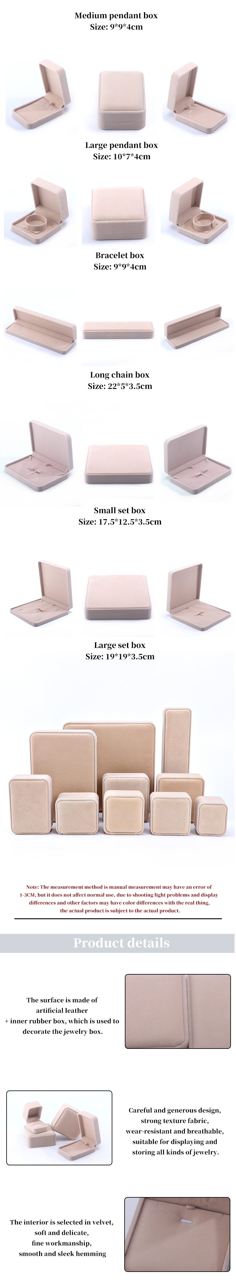 Wholesale manufacturing hign end Jewellery Box packaging Personalized Custom logo Luxury Necklace Bracelet Earring Ring Packaging Velvet Beige Jewelry