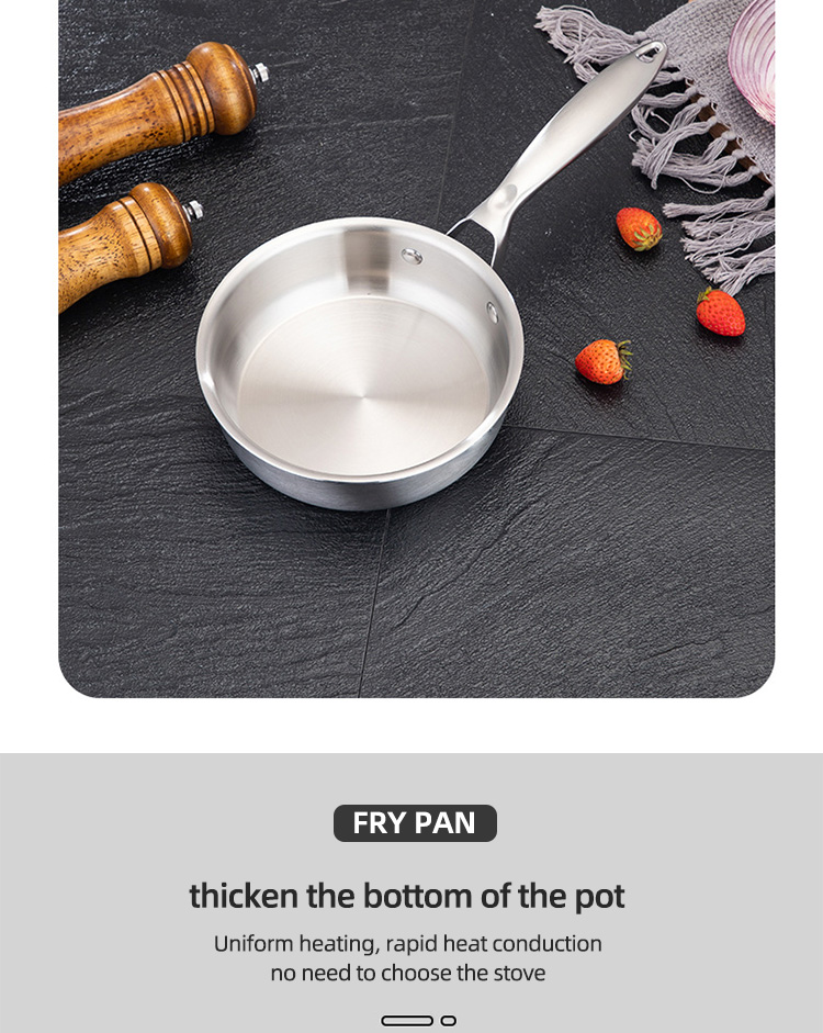 Best Selling 16cm Stainless Steel Polish Induction Fry Pan Cooking Pan Cookware With Removable Handle