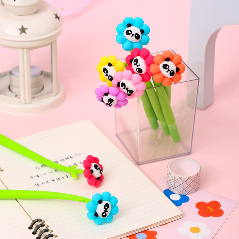 Panda Flower Pens Rose Shaped Ballpoint Pen Creative Liquid Black 0.5mm Gel Ink Rollerball Pen For Girls Women, Office School Decoration Supplies