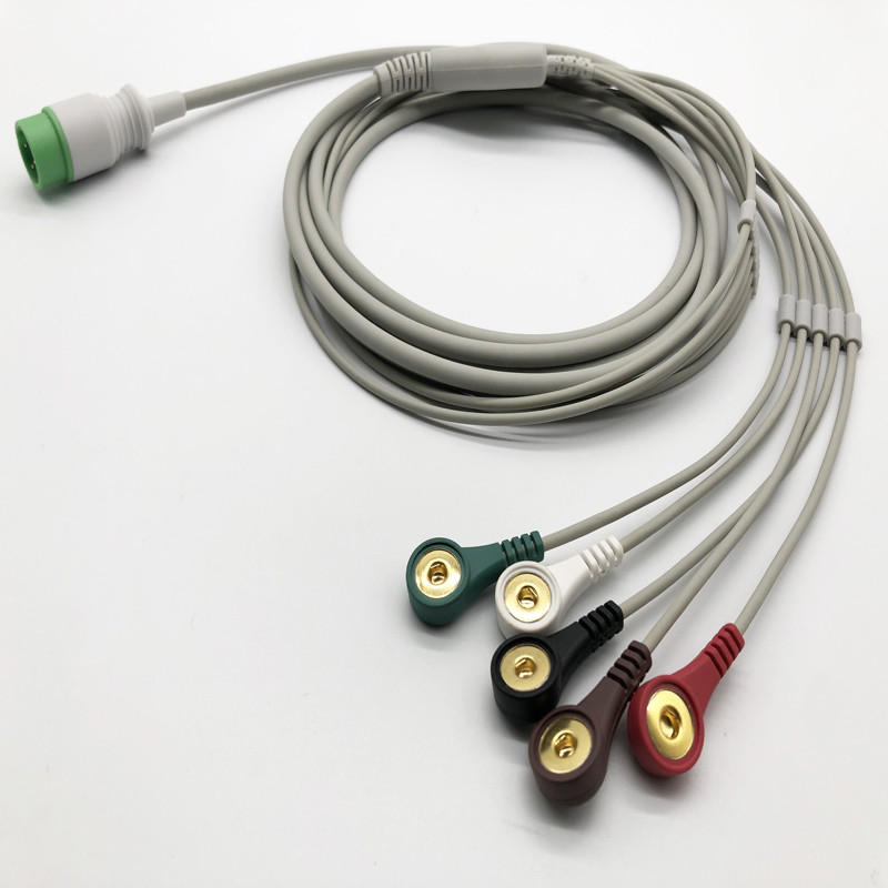 Zoncare Hwatime 2.6mm 6pin 5 Lead ECG Cable With Leadwires Snap