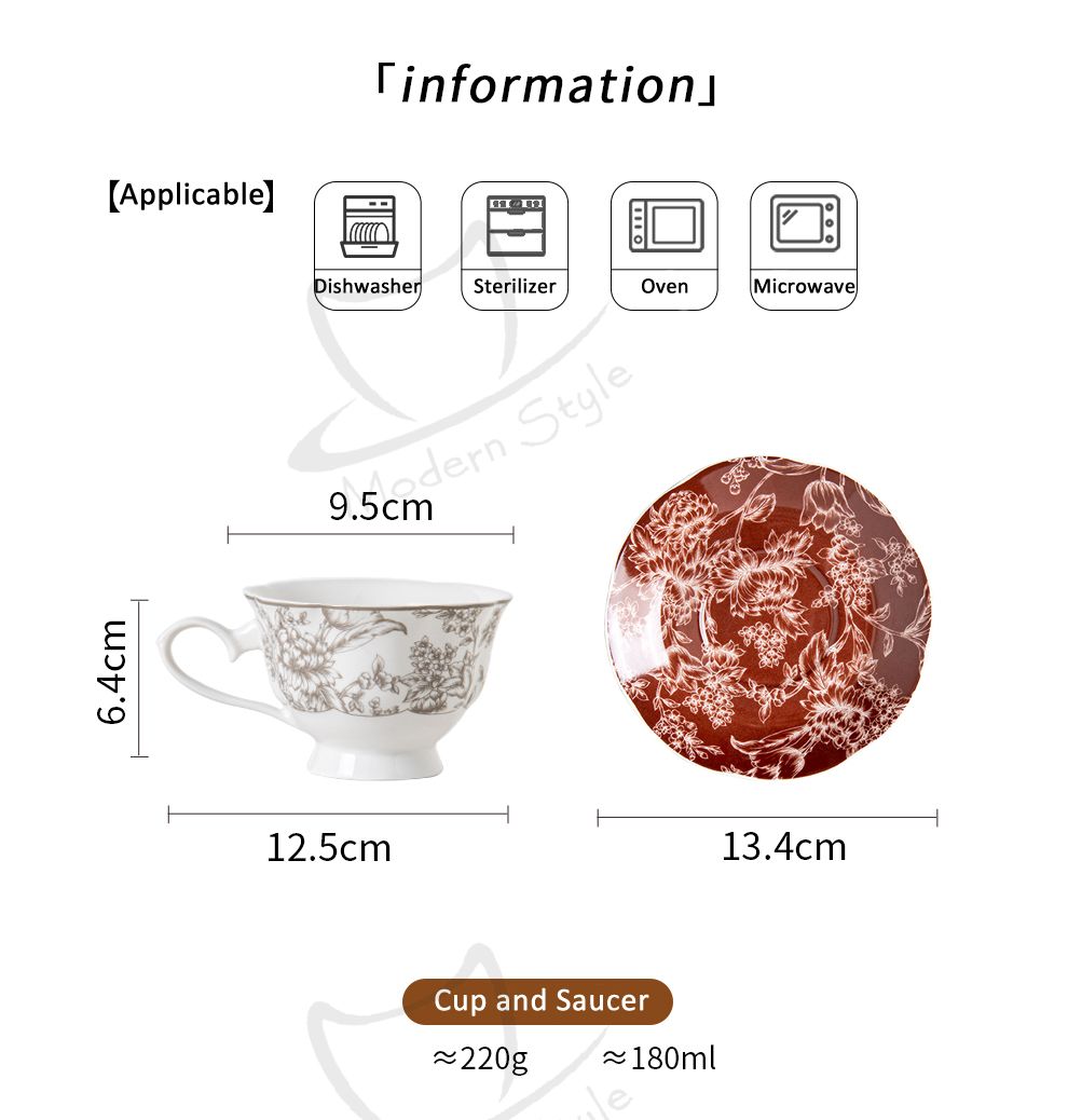 Luxury Party Elegant Red Porcelain Ceramic Coffee Cup With Saucer 6.7oz