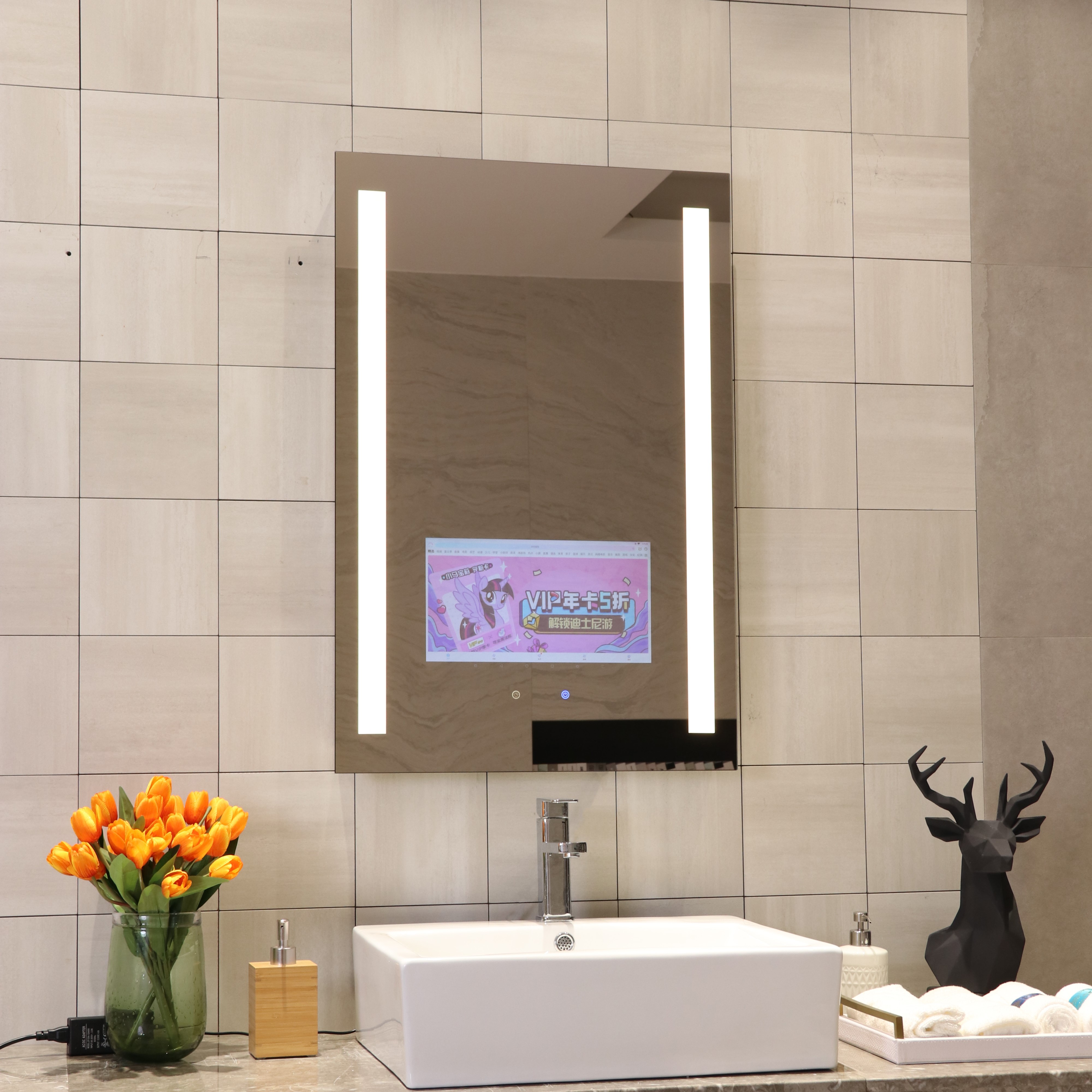 Frameless Illuminated Bathroom Wall Mirror With Touch Screen LCD TV And Defogger