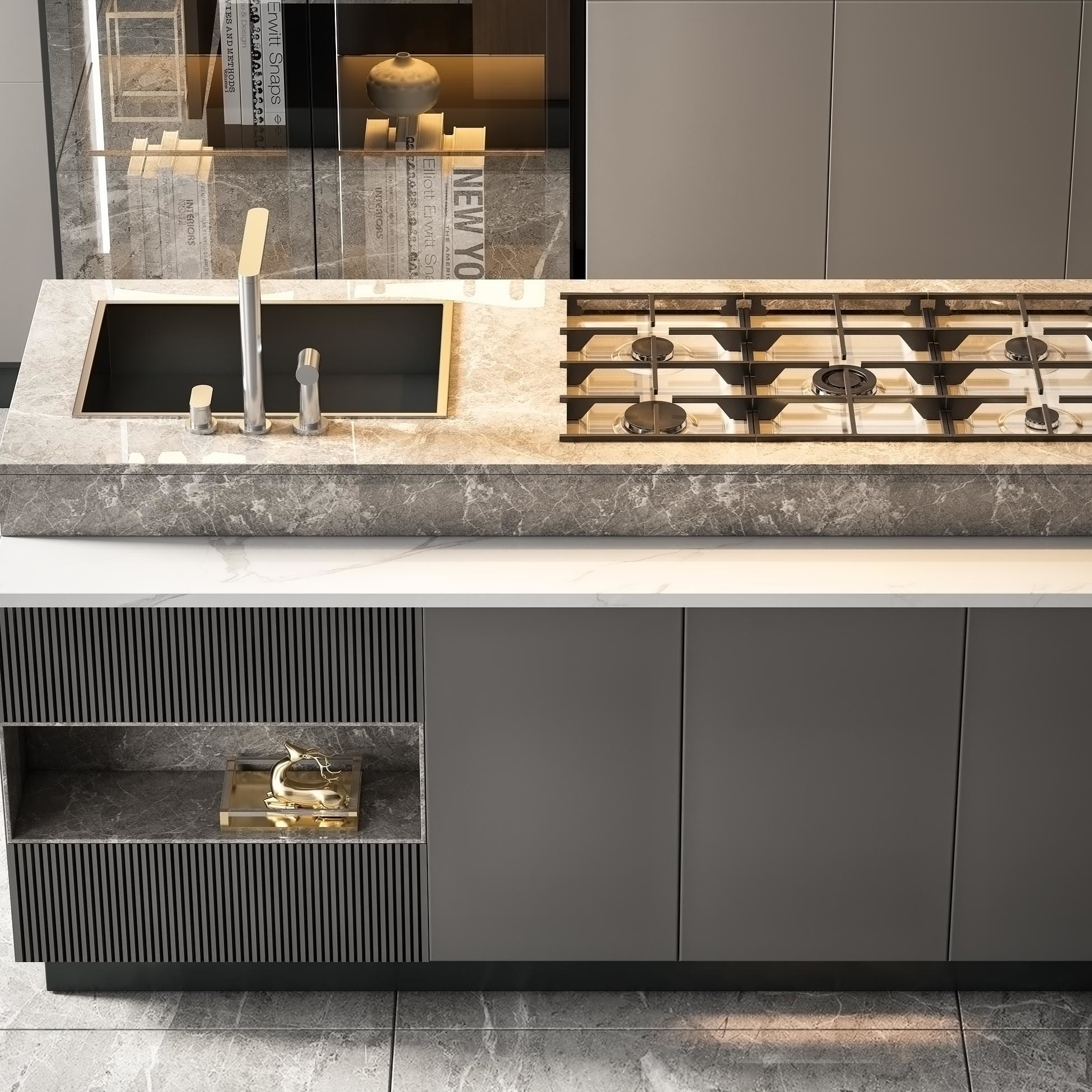 Villa Project Standard Full Wood Veneer Cuisine Luxury Smart Solid Wood Kitchen Cabinet For Contractors