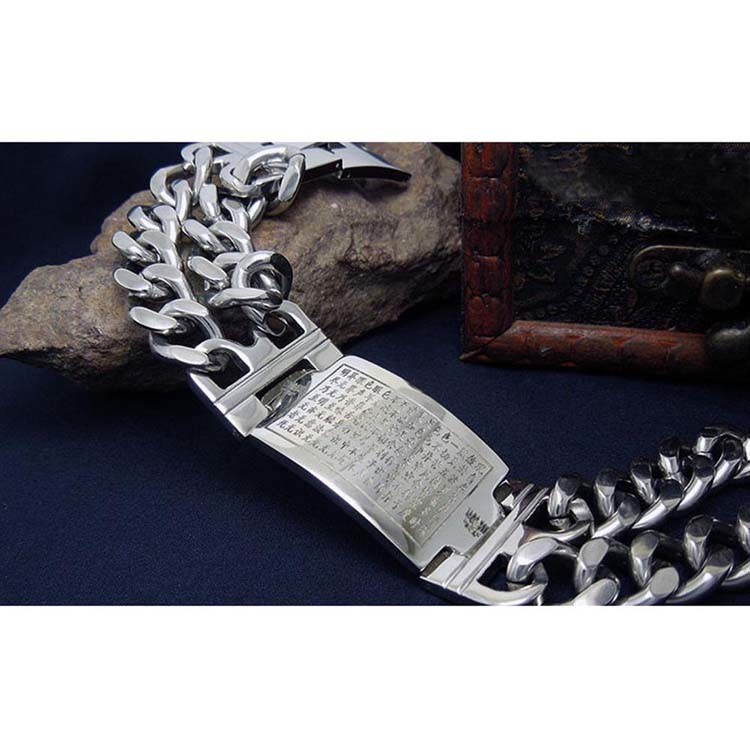 Men's Titanium Stainless Steel Dould Curb Chain Id Bracelet with Chinese Word (CE487)
