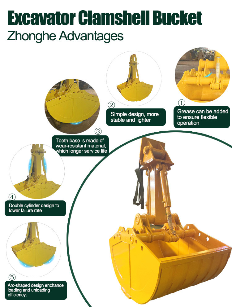 Double Cylinder Mini Excavator Clamshell Bucket , Hydraulic Excavator Grab Bucket
