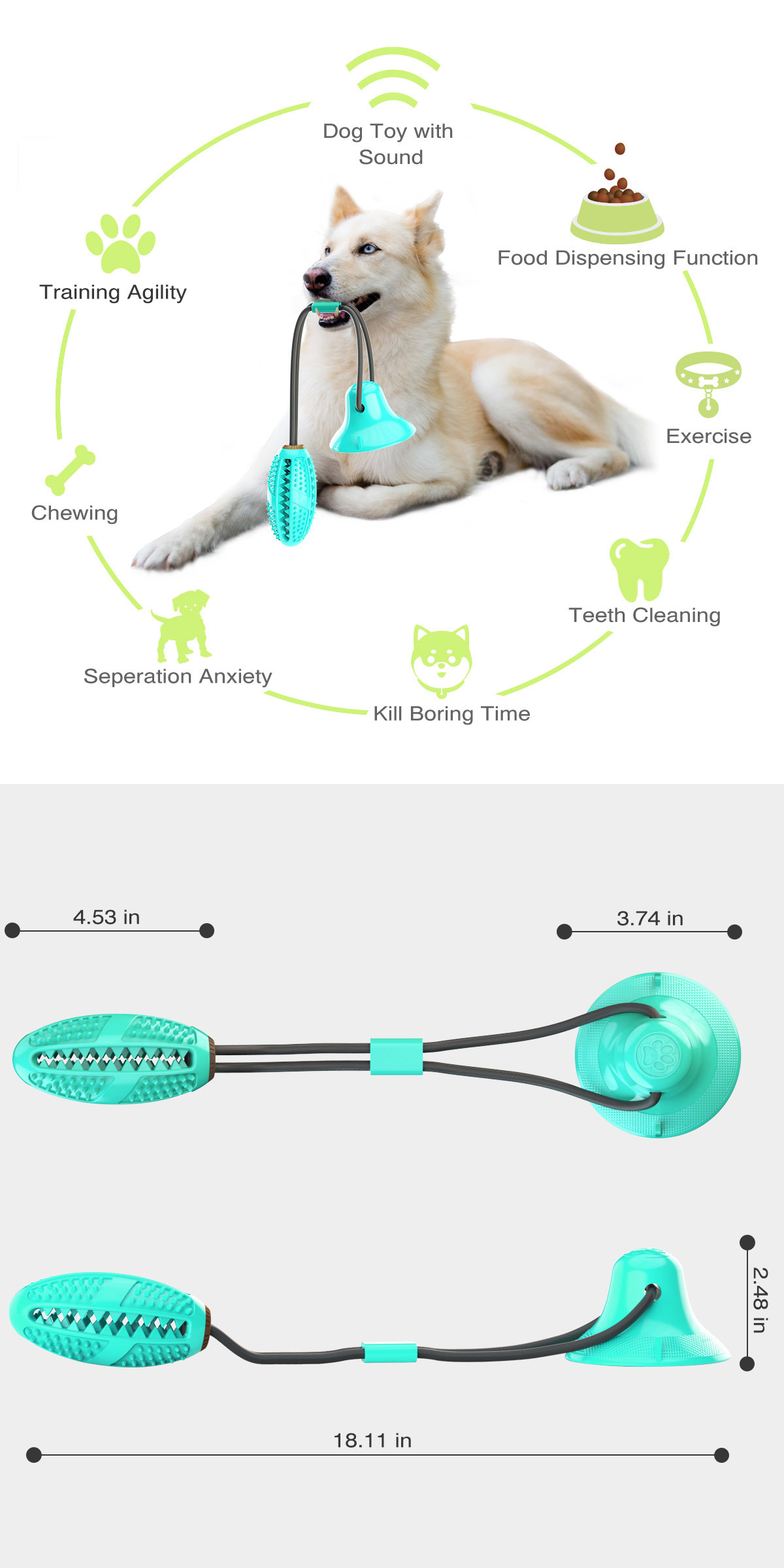 Elastic Dog Chew Teeth Cleaner Toy / Food Dispensing Dog Suction Pull Toy OEM 400mm