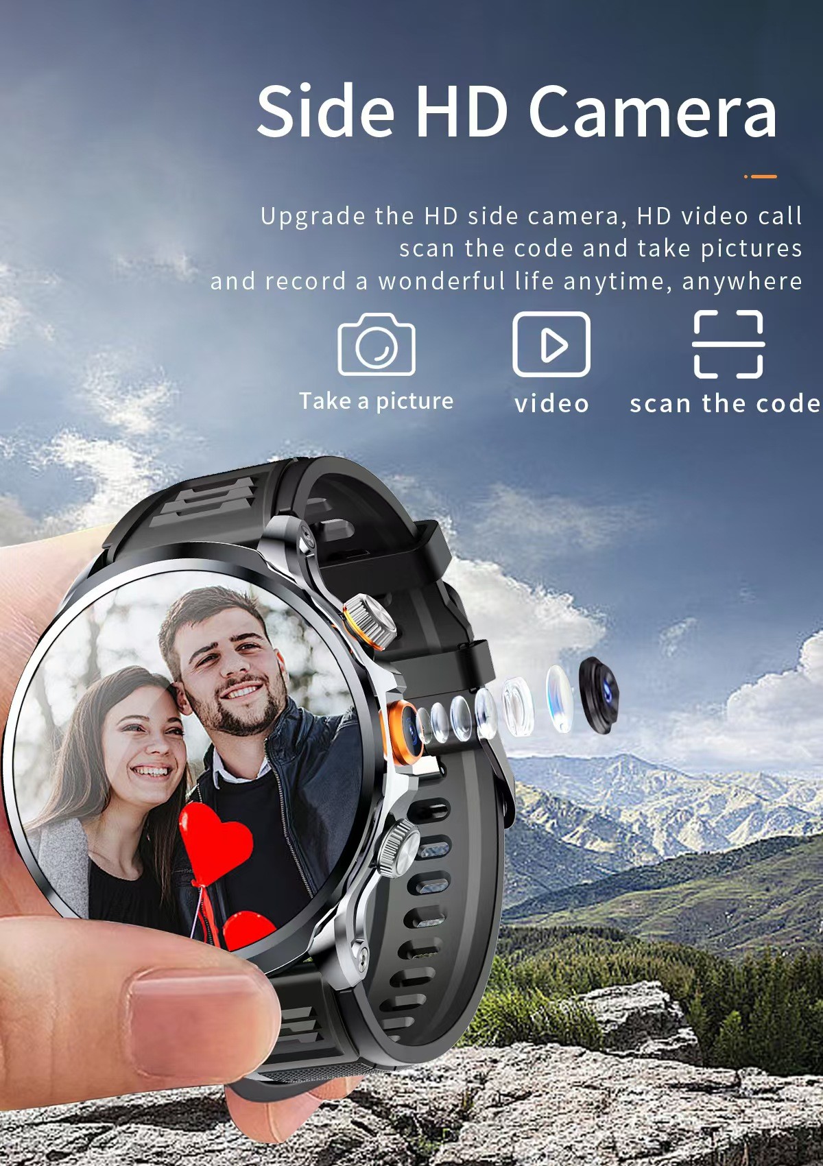 H18 Android 4G Smart Watch Camera WIFI For Men 1.85 Inch Screen 1100mAh 3GB + 32GB