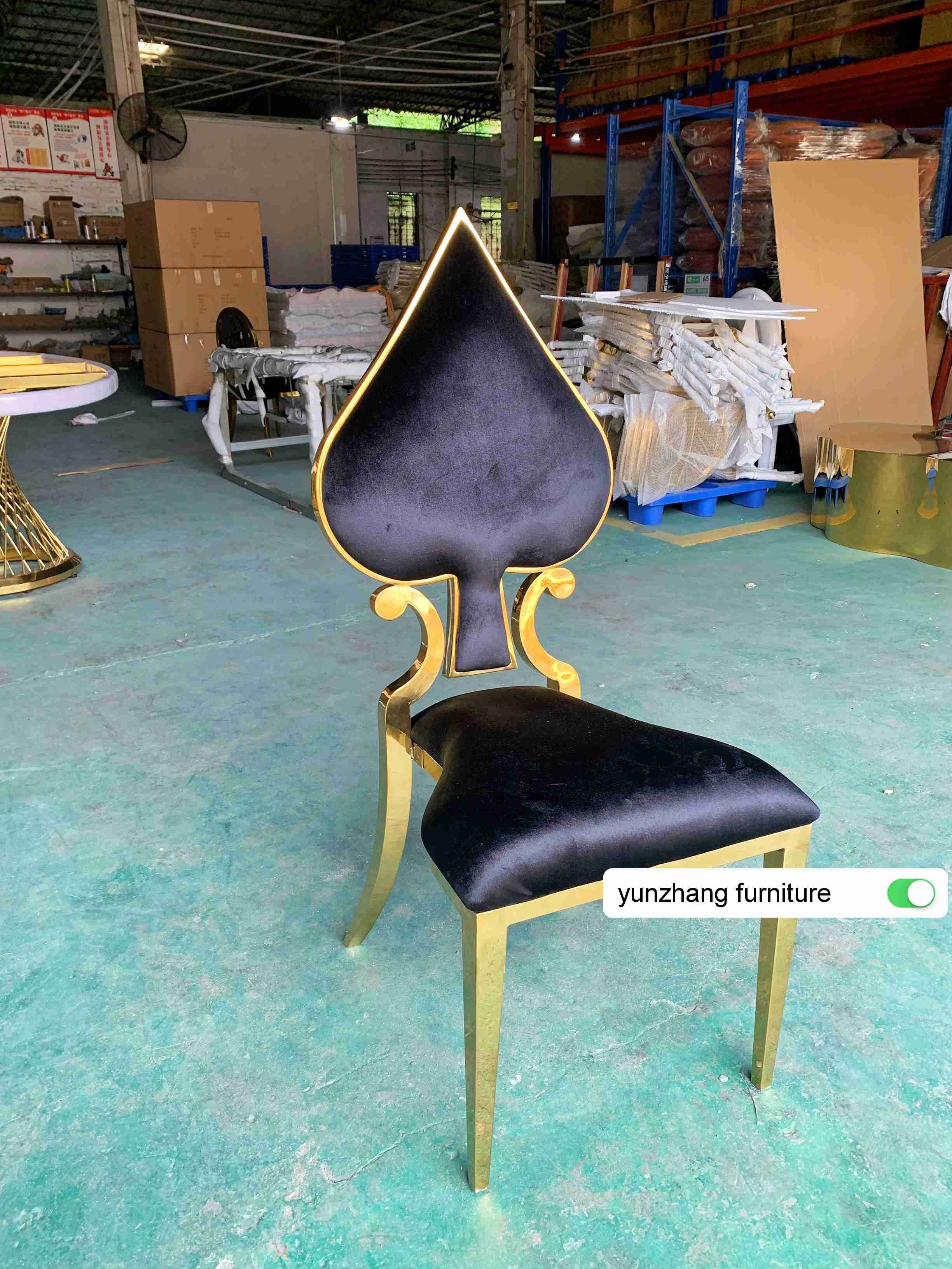 Fancy Gold Wedding chair stackable luxury design white cushion