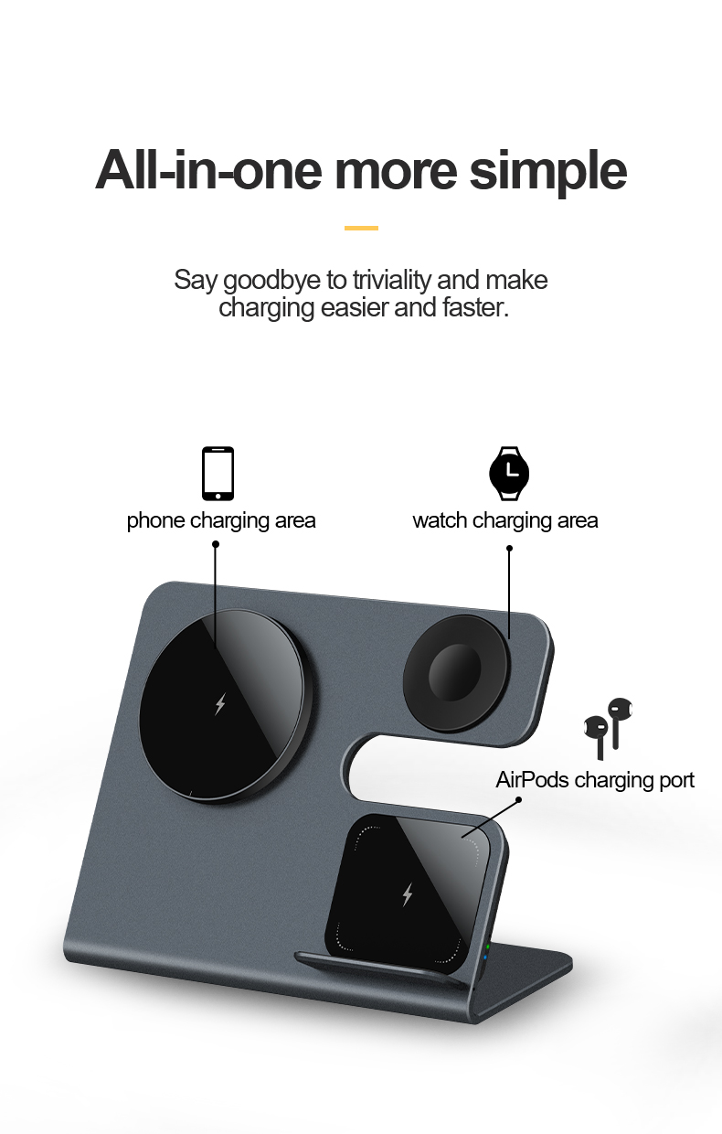 15W Magnetic Wireless Charger 3 In 1 Wireless Charging Stand Cell Phone Charger Fast Charging Short Circuit Protection