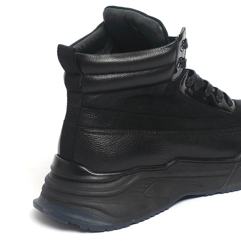 Rubber Outsole Winter Black Mens Leather Casual Boots