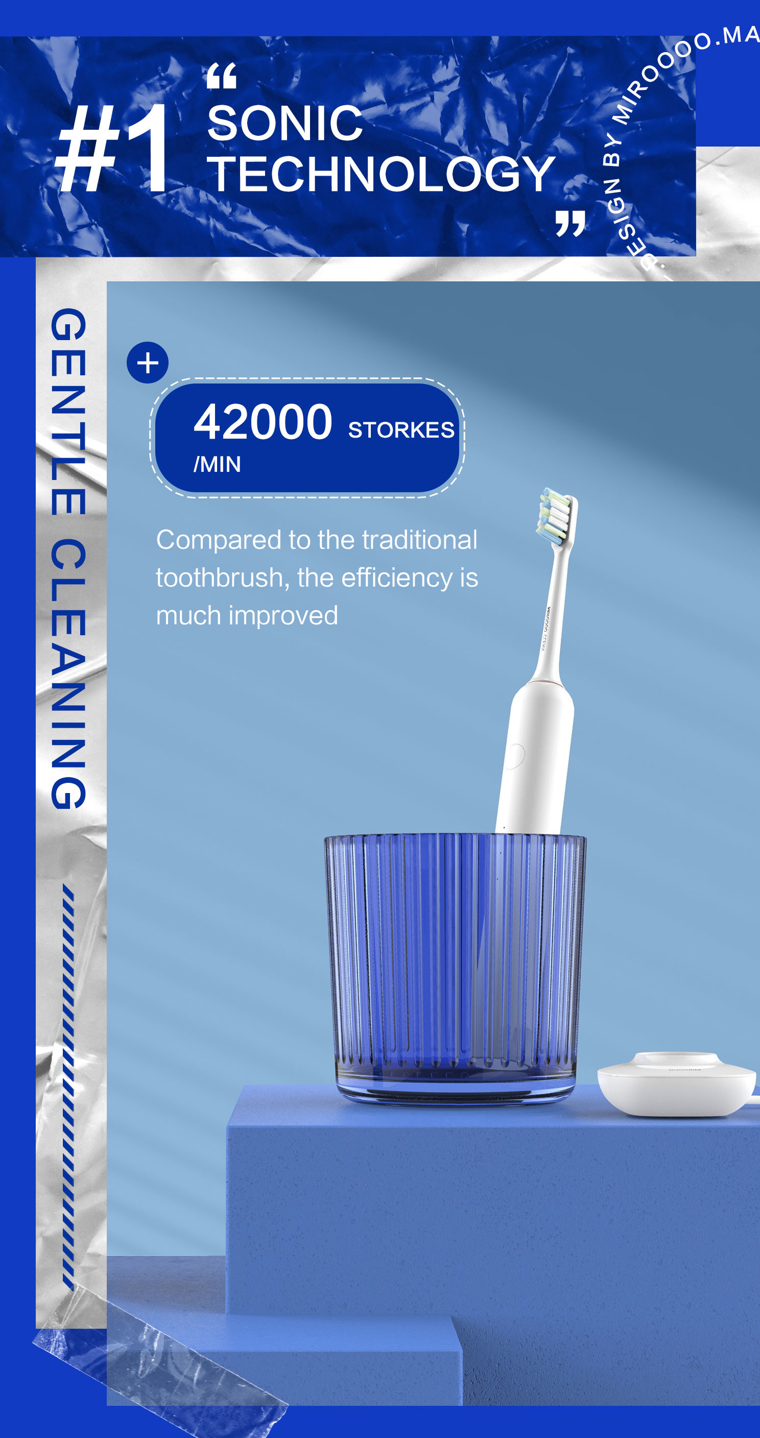IPX7 Soft Bristles Rotating Electric Toothbrush Rechargeable For Gum Protection