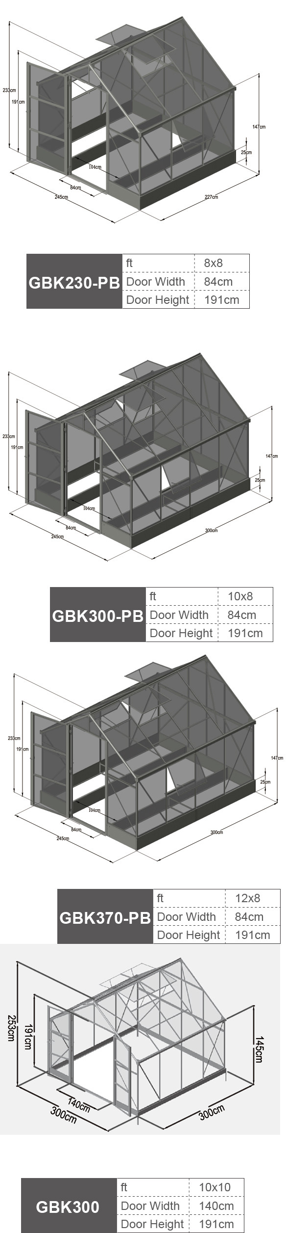 10ftX8ft 12ftX8ft Aluminium Frame Greenhouse 6mm Black Antharacite Green