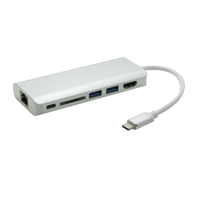 Kico 6 in 1 Type C To LAN + Type C Female + SD + 2*USB 3.0 + HDTV Port Cable Adapter Hub Converter Factory Competitive Price