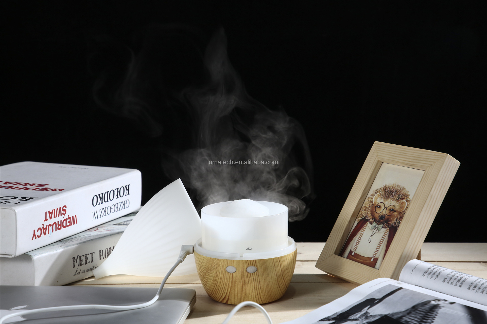 Ultrasonic Humidifier 2022 Desktop 5V Portable USB Wood Grain Essential Oil Diffuser 160ml with LED Light
