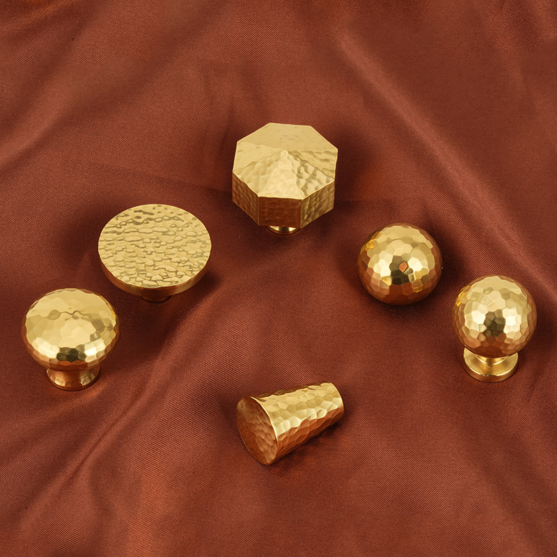 Hot Sales Modern Solid Brass Hammered Style Bright Gold Handles Knobs for Cabinets Wardrobes Drawers-Durable & Easy Installation