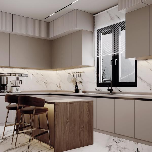 Custom Kitchen Cabinets Contemporary Galley Luxury Wooden Veneer Modern Kitchen
