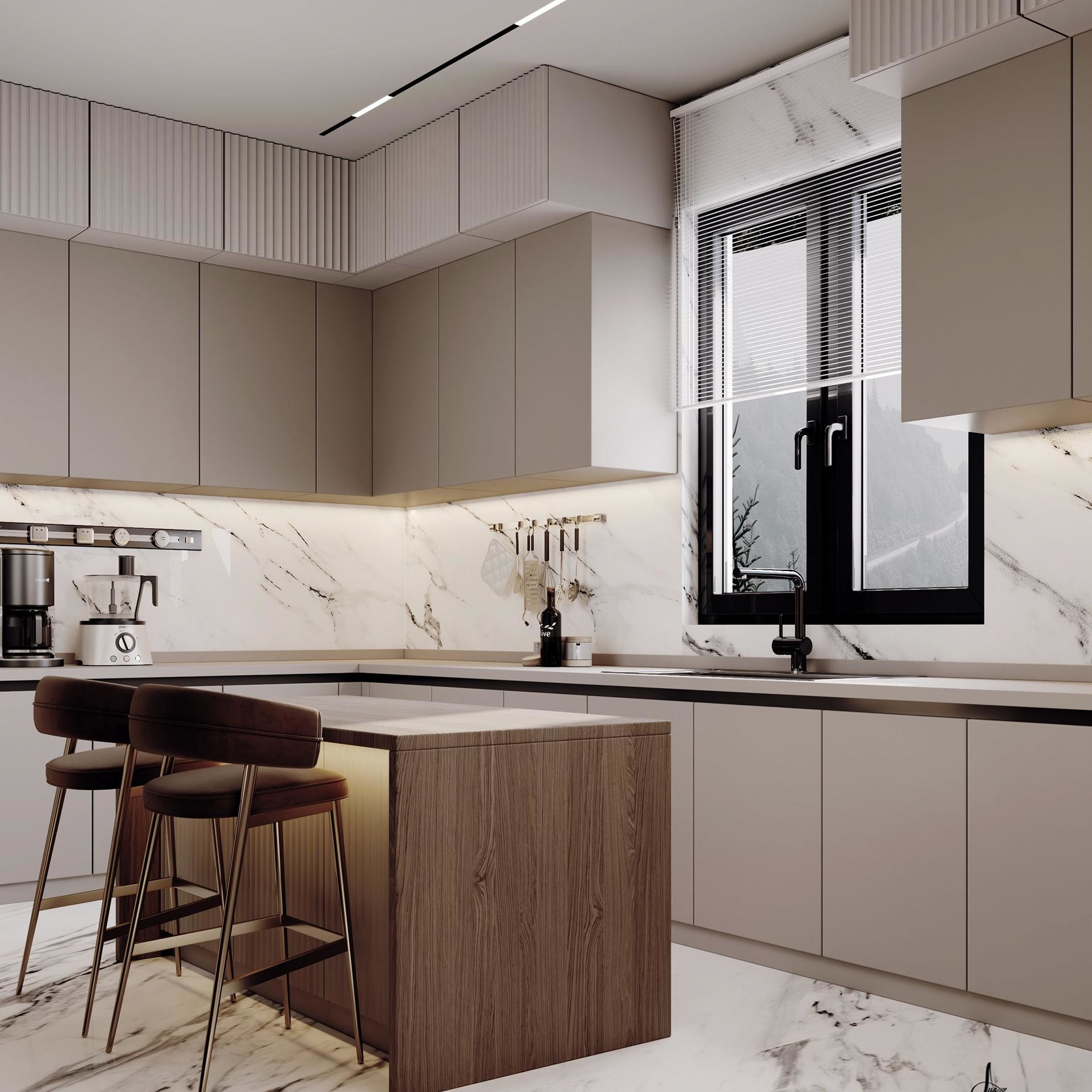 Custom Kitchen Cabinets Contemporary Galley Luxury Wooden Veneer Modern Kitchen Cabinets