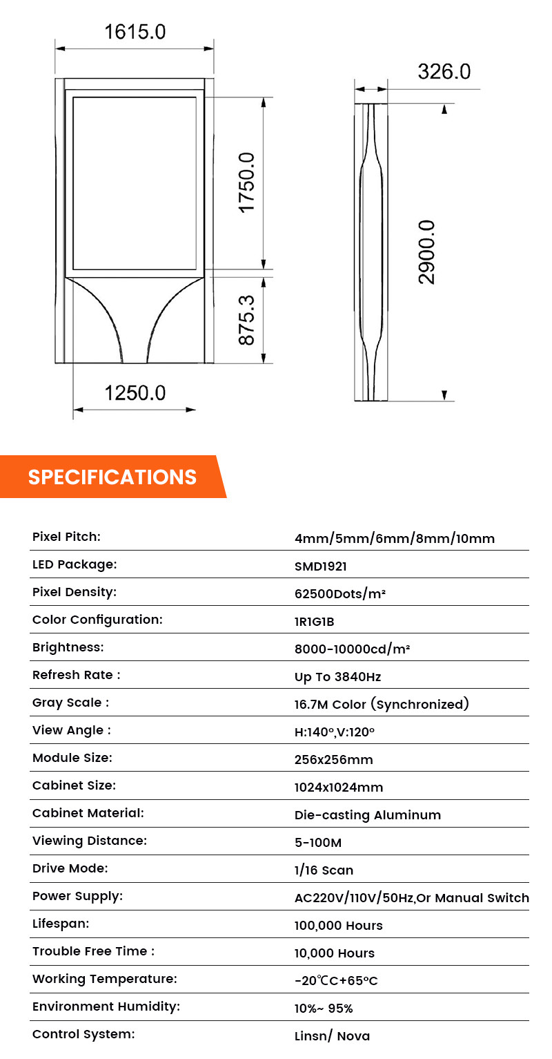 Easy installation P4 P5 P6 P8 P10 10000nits 3840hz mupi outdoor display led signage display digital