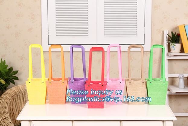 Flower carrier bag with different color customized pot plants kraft paper bag with handle,stamping logo fancy paper flow