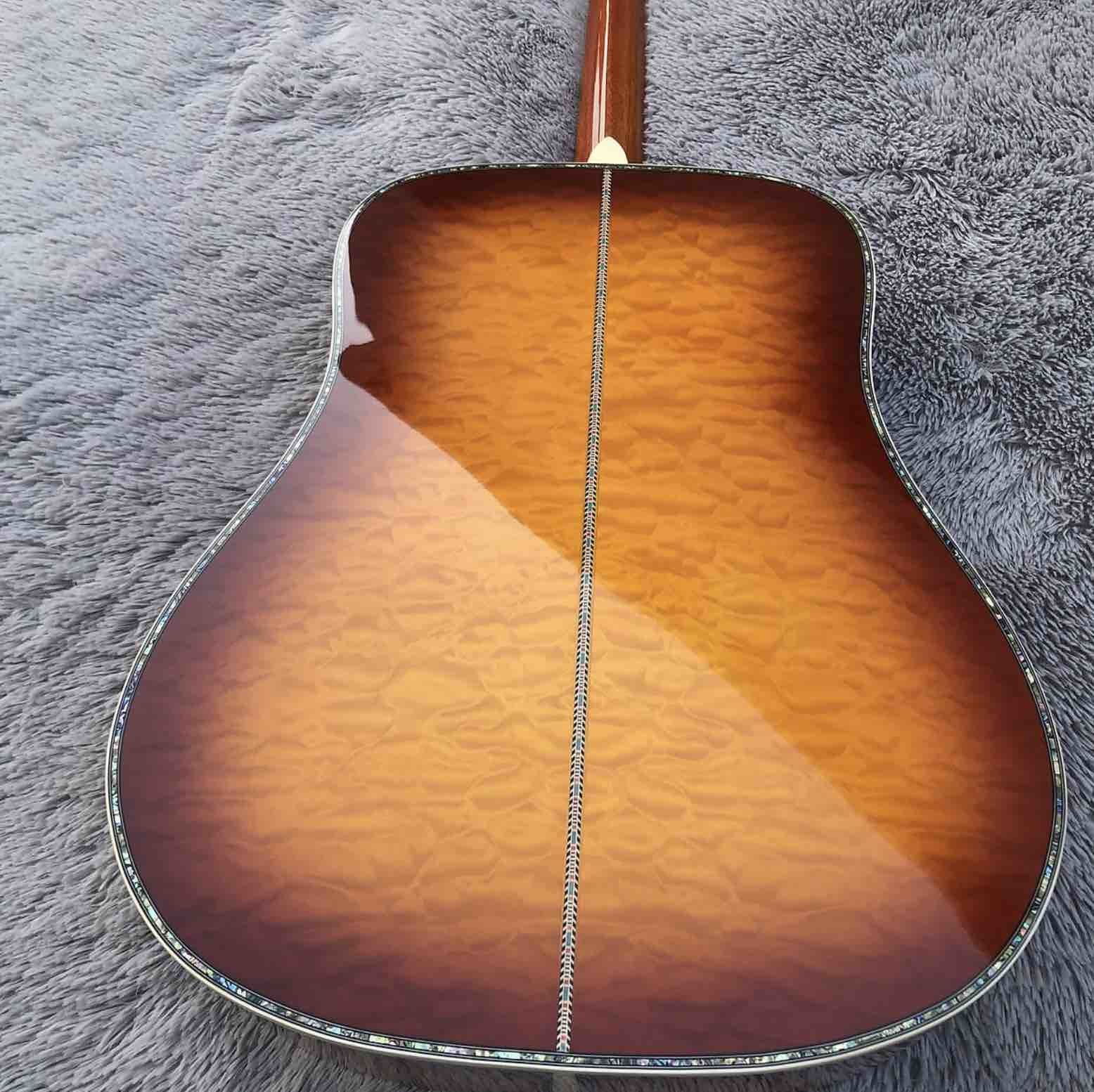 Solid Spruce Top Abalone D Style Acoustic Guitar with Burst Maple Body Ebony Fingerboard