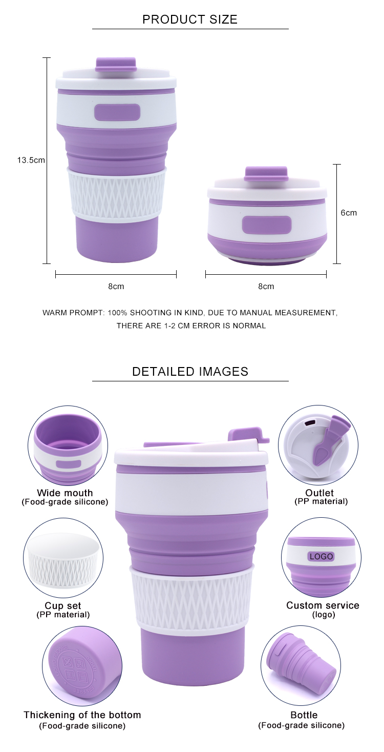 FDA Standard 350ML Bpa Free Collapsible Silicone Coffee Cup
