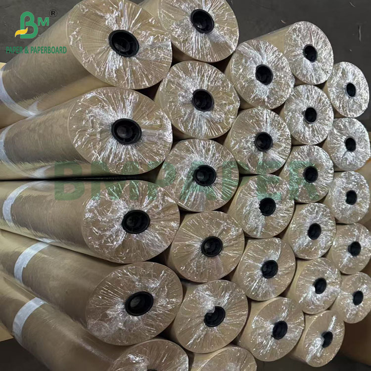 60gram 30in Width 1 Side MG Pure Brown Ribbed Kraft Paper For Package