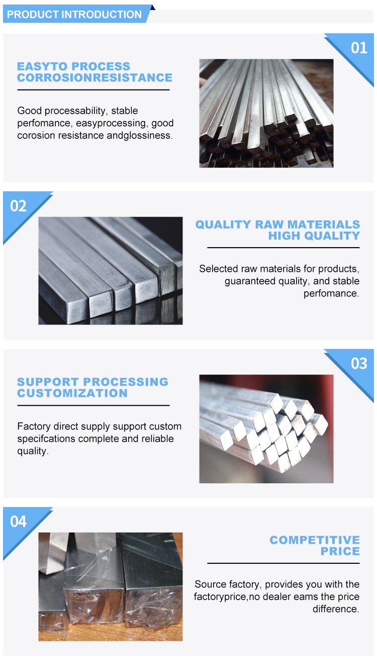 200 300 400 500 600 Series 1 2 Square Stainless Steel Bar for Steel Grade 410S Customized Construction Products