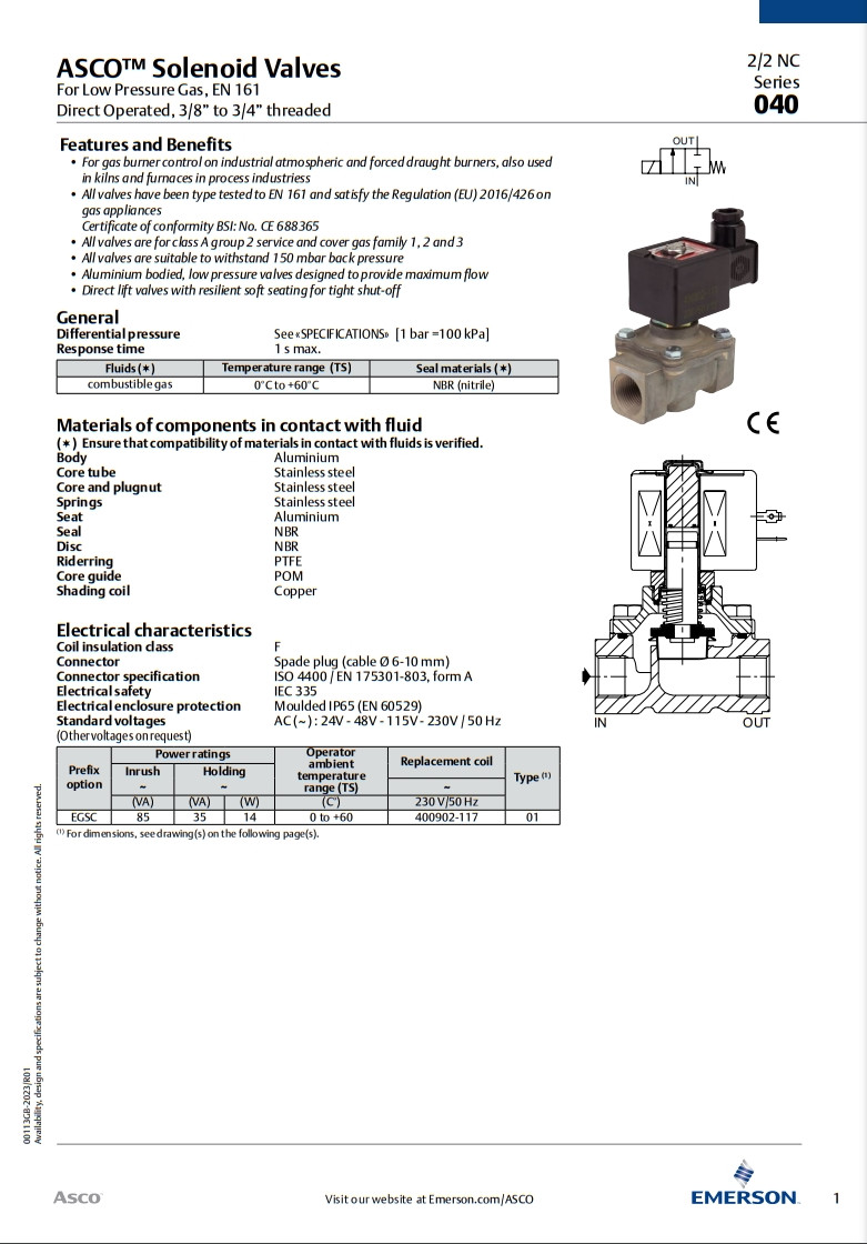 Aluminum Body ASCO 8040 Solenoid Valve Gas Shutoff Valve 2 Way Normally Closed