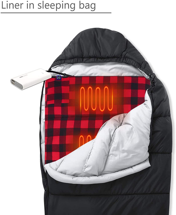 61cm Width Electric Sleeping Bag Liner , Self Heating Sleeping Bag With 5V 2A Power