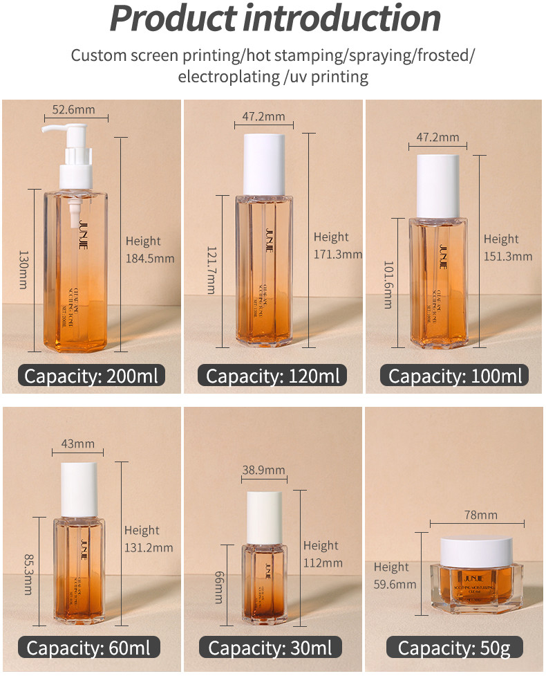 Luxury 100ml 120ml 200ml Cosmetic Packaging Plastic hexagon Lotion Bottle with Body Mist Spray Pump for Skin Care Packaging