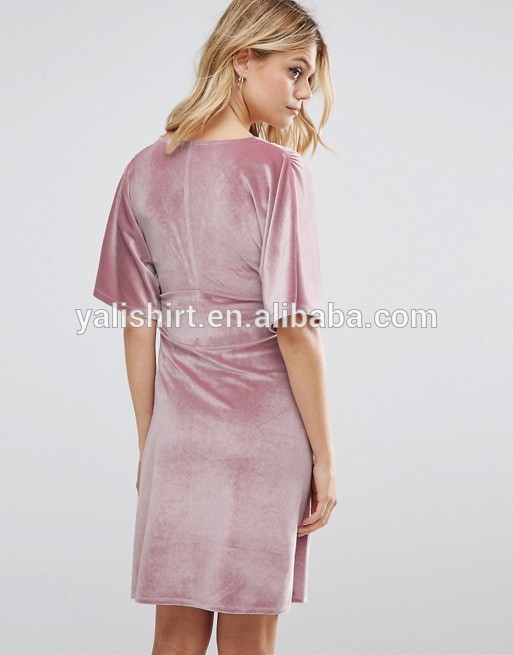 China factory custom v neck kimono sleeve velvet plunge mini maternity dress