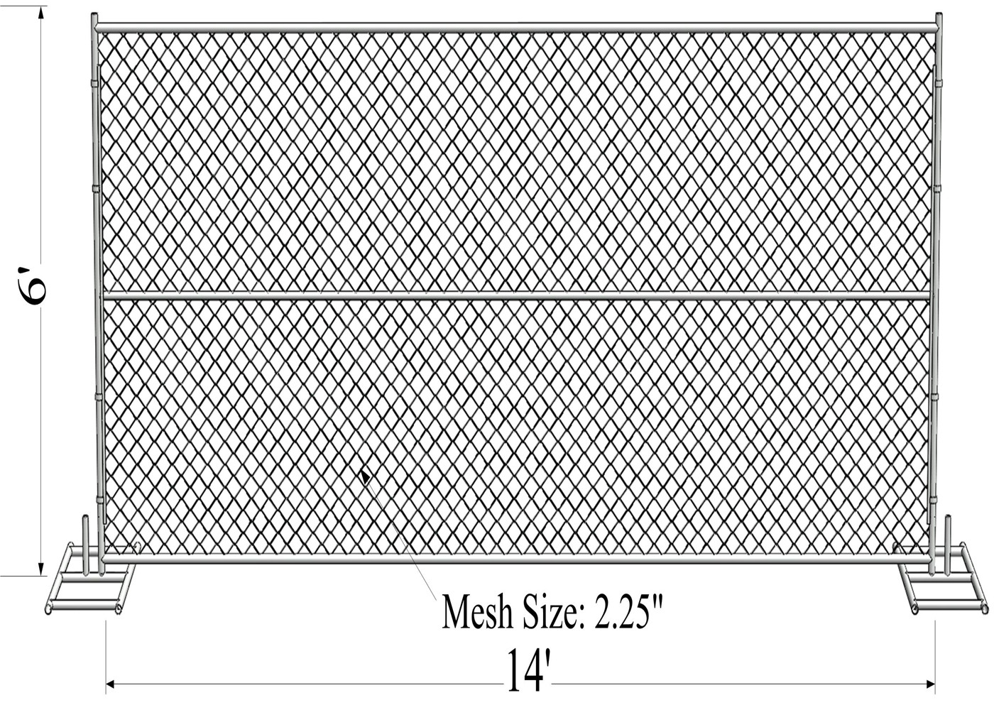chain link temporary construction fence panels 6FT X 10F Mesh 2 3/8 " x 2 3/8" ( 60mm x 60mm ) x 12 gauge wire
