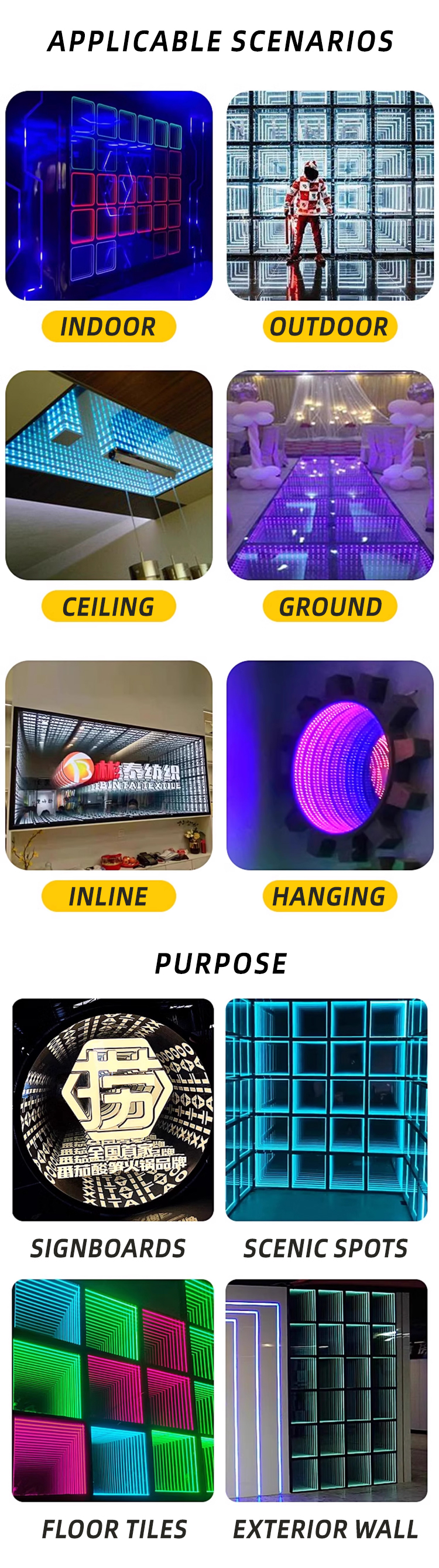 Customized 3D Hologram Fan Infinity LED Mirrors with 300000 Hours Working Lifetime